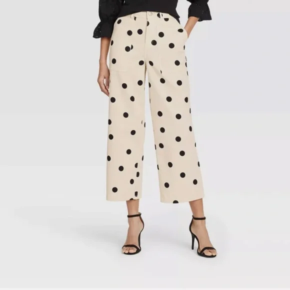 Who What Wear Polka Dot Wide Leg Jeans - Black and Cream - Picture 1 of 4